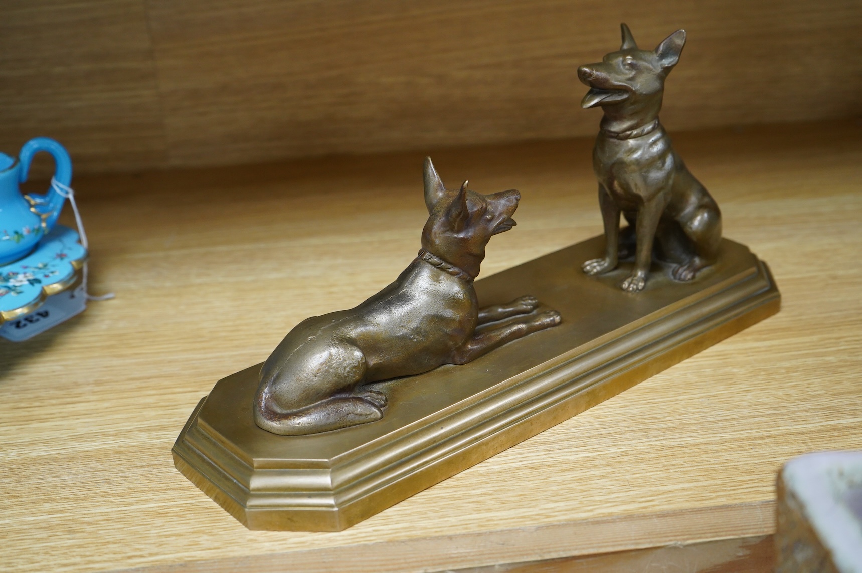 An Art Deco bronze study of two Alsatians, 33cm wide